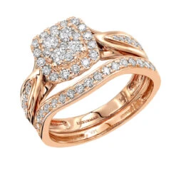 Affordable Luxurman 1 Carat Diamond Engagement Ring Set Two Tone 14K White/Rose Gold -Borcely Jewelry Sales affordable luxurman 1 carat diamond engagement ring set two tone 14k gold ro