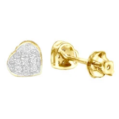 Affordable Real Diamond Heart Earrings Studs For Women & Girls 10K Yellow Gold