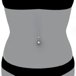 Belly Button Ring 14K White Gold With Flower 0.62 Diamond -Borcely Jewelry Sales belly button rings gold diamond belly ring flower 062 p 6270 bodwh