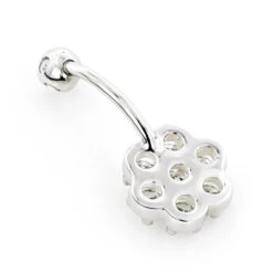Belly Button Ring 14K White Gold With Flower Diamond 0.79 -Borcely Jewelry Sales belly button rings gold diamond belly ring flower 079 p 6269 backwh