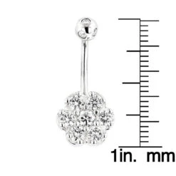 Belly Button Ring 14K White Gold With Flower Diamond 0.79 -Borcely Jewelry Sales belly button rings gold diamond belly ring flower 079 p 6269 rulerwh
