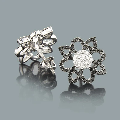 Black And White Diamond Flower Earrings 0.55ct 14K White Gold 1 Black And White Diamond Flower Earrings 0.55ct 14K White Gold