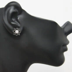 Black And White Diamond Flower Earrings 0.55ct 14K White Gold 5 Black And White Diamond Flower Earrings 0.55ct 14K White Gold -Borcely Jewelry Sales black and white diamond flower earrings 055ct 14k gold 3