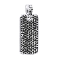 2 Inch Men's Black Diamond Dog Tag Pendant 14K White Gold 7.5ct