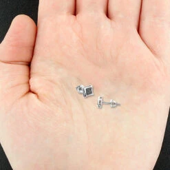 Real Black Diamond Stud Earrings Sterling Silver Square Kites 0.1ct -Borcely Jewelry Sales black diamond stud earrings 010ct sterling silver p 40337box
