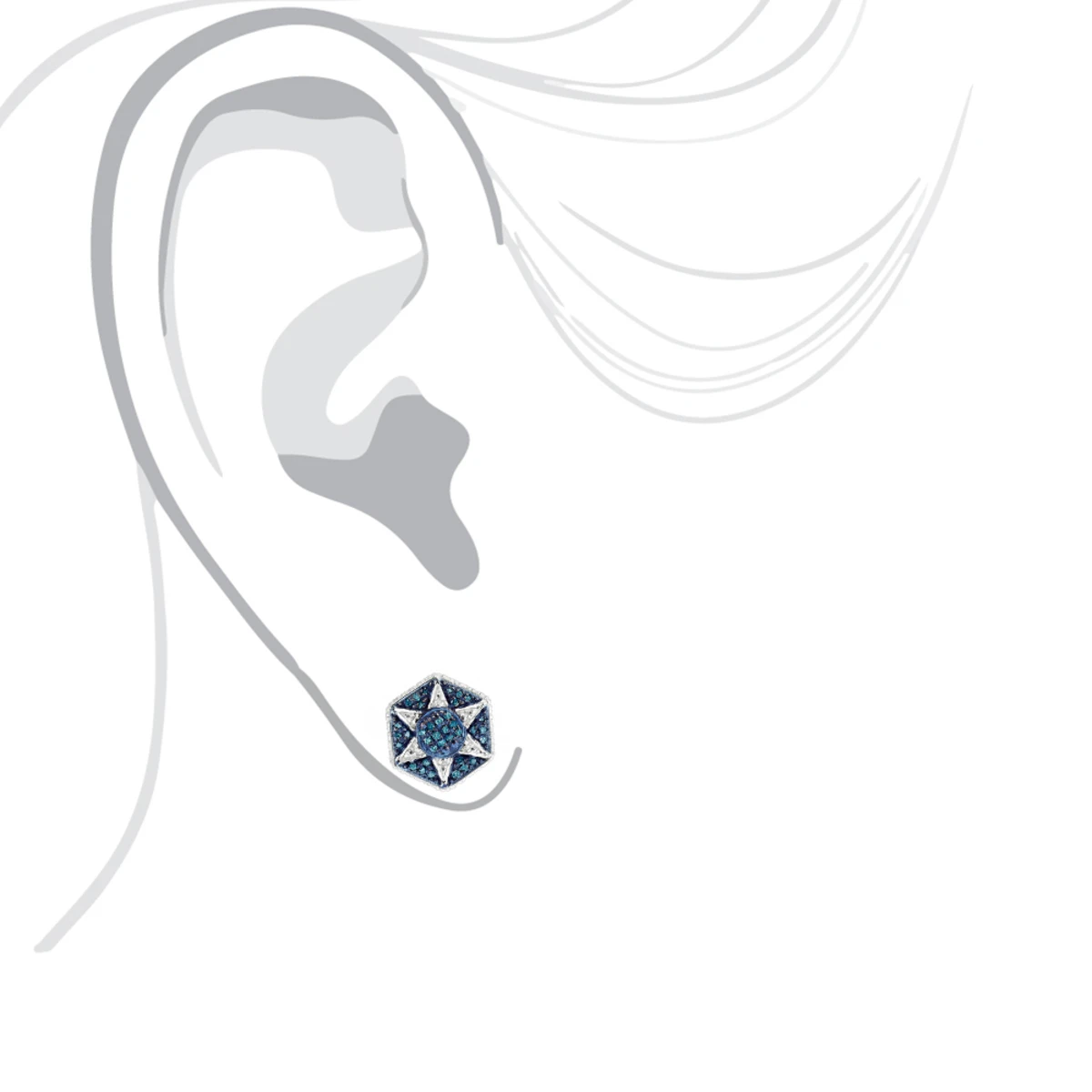 Blue Diamond Star Earrings 0.3ct Sterling Silver 3 Blue Diamond Star Earrings 0.3ct Sterling Silver - Image 3