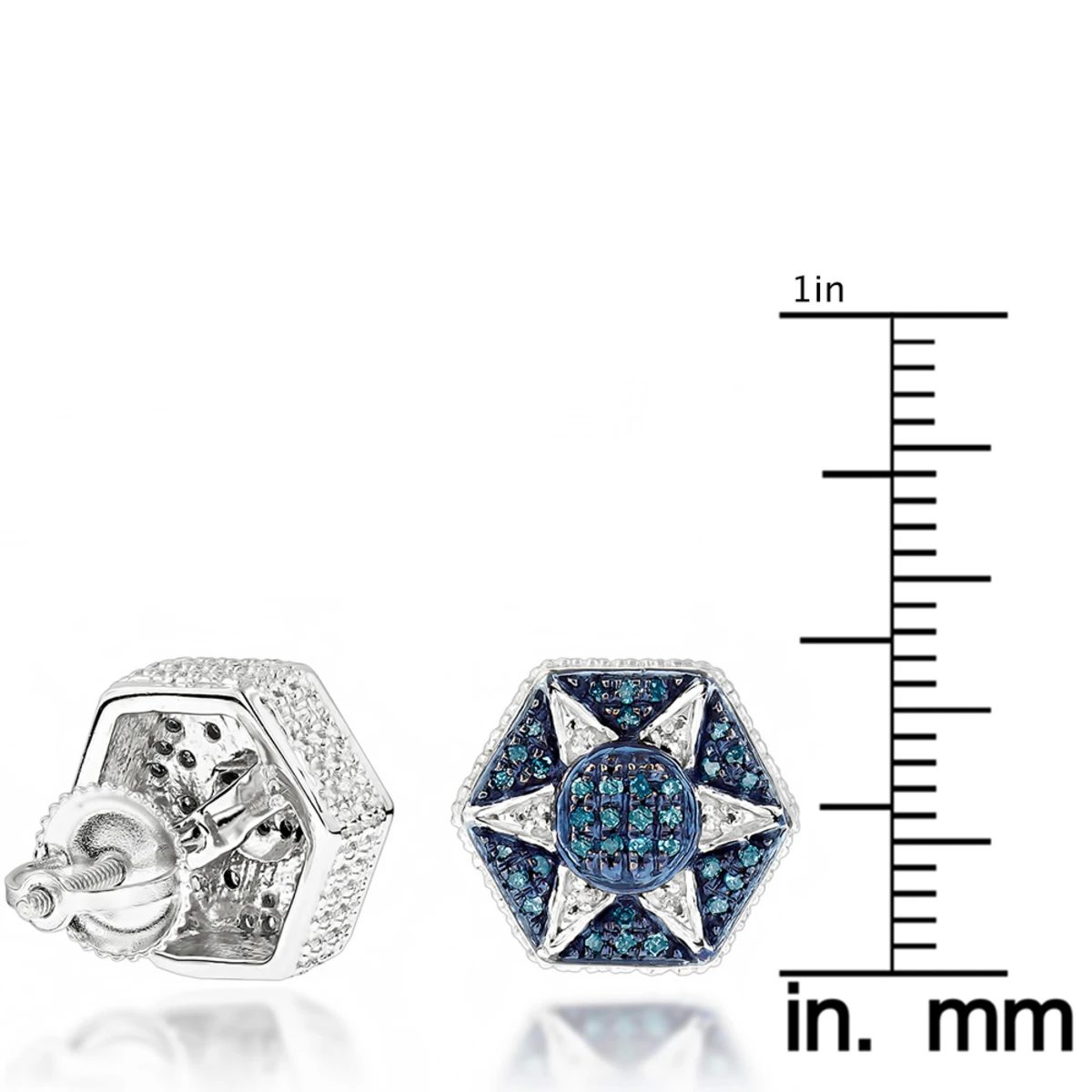 Blue Diamond Star Earrings 0.3ct Sterling Silver 4 Blue Diamond Star Earrings 0.3ct Sterling Silver - Image 4