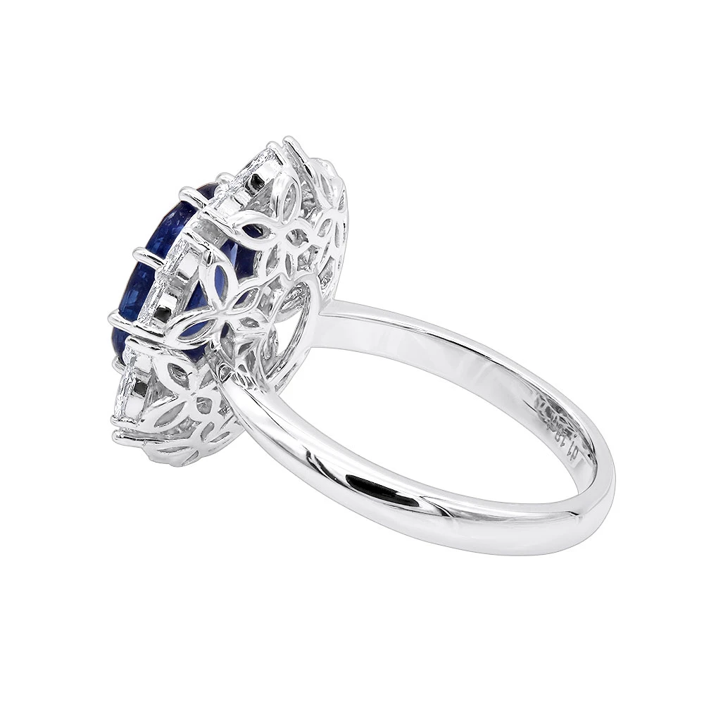 Blue Sapphire And Diamond Cocktail Ring For Women 18K White Gold 4.5ct 4 Blue Sapphire And Diamond Cocktail Ring For Women 18K White Gold 4.5ct - Image 4
