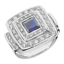 Blue Sapphire Cocktail Ring With Diamonds 14K White Gold 0.90ctd 1.25cts