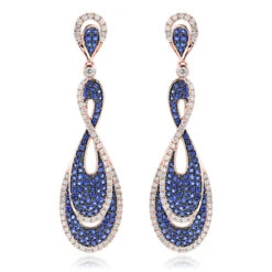Blue Sapphire Diamond Ladies Infinity Earrings By Luxurman 4ct 14K White Gold -Borcely Jewelry Sales blue sapphire diamond ladies infinity earrings by luxurman 4ct 14k gold ro