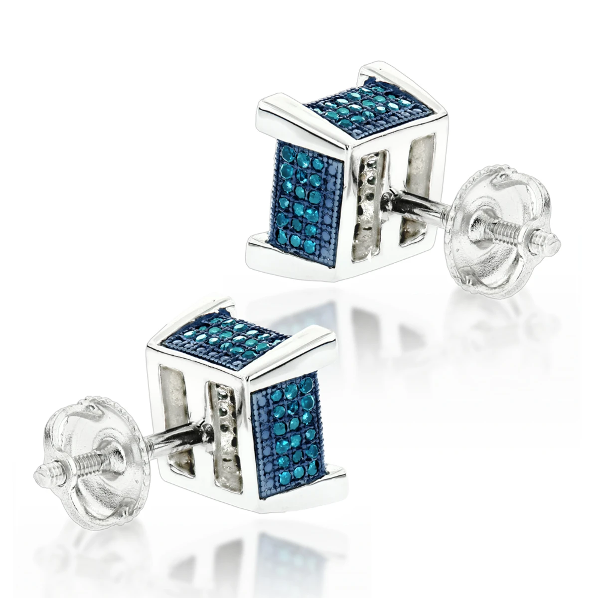 Blue White Diamond Earrings Studs 0.61ct Sterling Silver 2 Blue White Diamond Earrings Studs 0.61ct Sterling Silver - Image 2