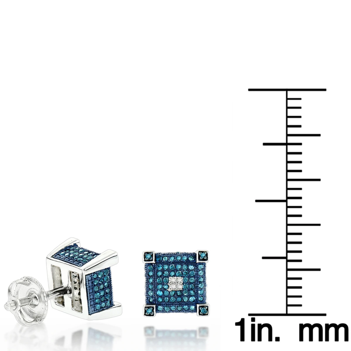Blue White Diamond Earrings Studs 0.61ct Sterling Silver 4 Blue White Diamond Earrings Studs 0.61ct Sterling Silver - Image 4