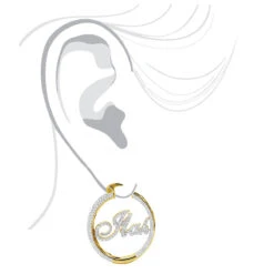 Custom Inside Out Diamond Hoop Earrings With Initials Nameplate 14K Yellow Gold -Borcely Jewelry Sales custom inside out diamond hoop earrings with initials nameplate 14k gold 100657 body yellow