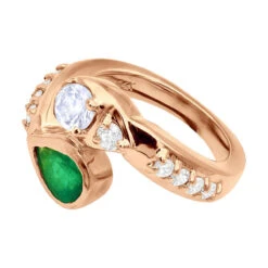 Custom 14K Yellow Gold Diamond Aquamarine Emerald Cocktail Ring For Women -Borcely Jewelry Sales custom jewelry 14k gold diamond emerald aquamarine cocktail ring for women 018283 back rose