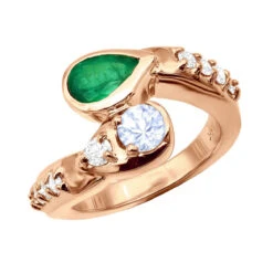 Custom 14K Yellow Gold Diamond Aquamarine Emerald Cocktail Ring For Women -Borcely Jewelry Sales custom jewelry 14k gold diamond emerald aquamarine cocktail ring for women 018283 rose