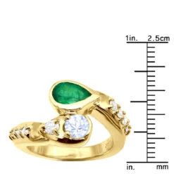 Custom 14K Yellow Gold Diamond Aquamarine Emerald Cocktail Ring For Women -Borcely Jewelry Sales custom jewelry 14k gold diamond emerald aquamarine cocktail ring for women 018283 ruler yellow