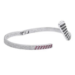 Custom Made 14K White Gold Hockey Stick Rubies White Black Diamond Bangle Bracelet -Borcely Jewelry Sales custom made 14k gold hockey stick rubies white black diamond bangle bracelet 100033 backwh