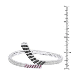 Custom Made 14K White Gold Hockey Stick Rubies White Black Diamond Bangle Bracelet -Borcely Jewelry Sales custom made 14k gold hockey stick rubies white black diamond bangle bracelet 100033 rulerwh