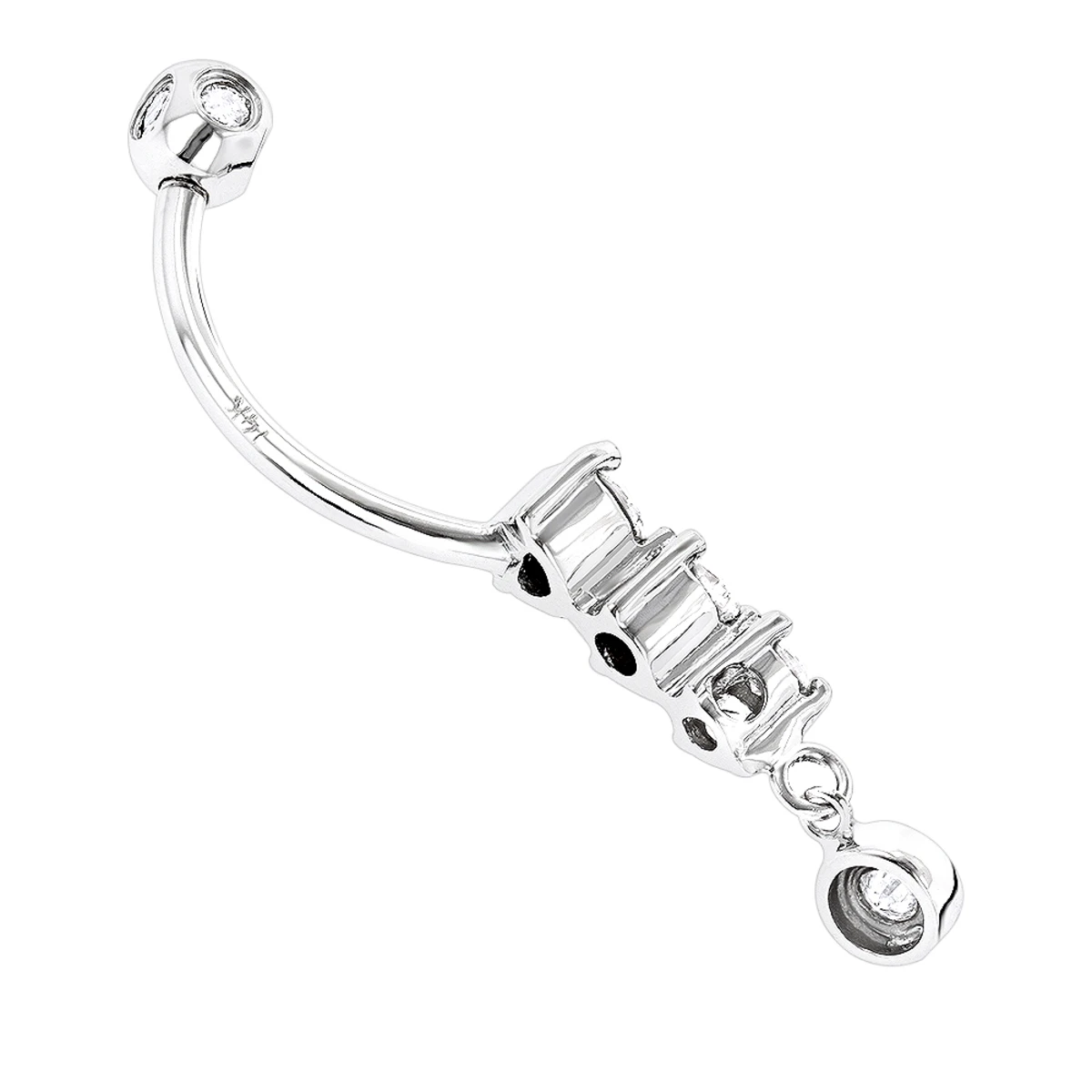 14K White Gold Dangling Diamond Belly Button Ring 0.6ct 4 14K White Gold Dangling Diamond Belly Button Ring 0.6ct - Image 4