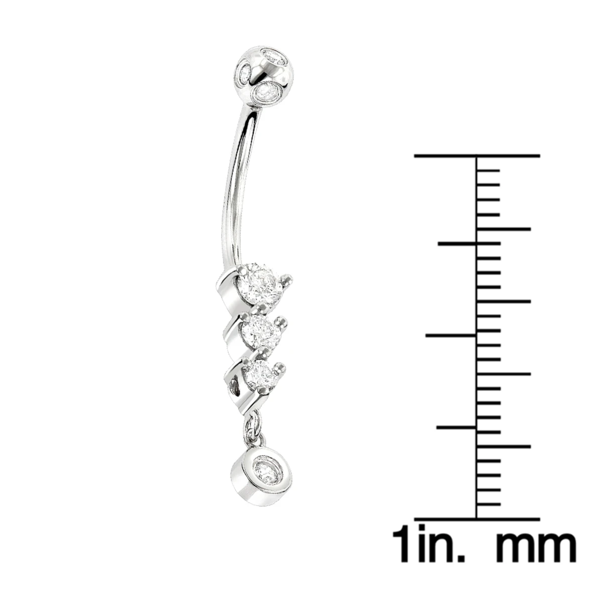14K White Gold Dangling Diamond Belly Button Ring 0.6ct 5 14K White Gold Dangling Diamond Belly Button Ring 0.6ct - Image 5