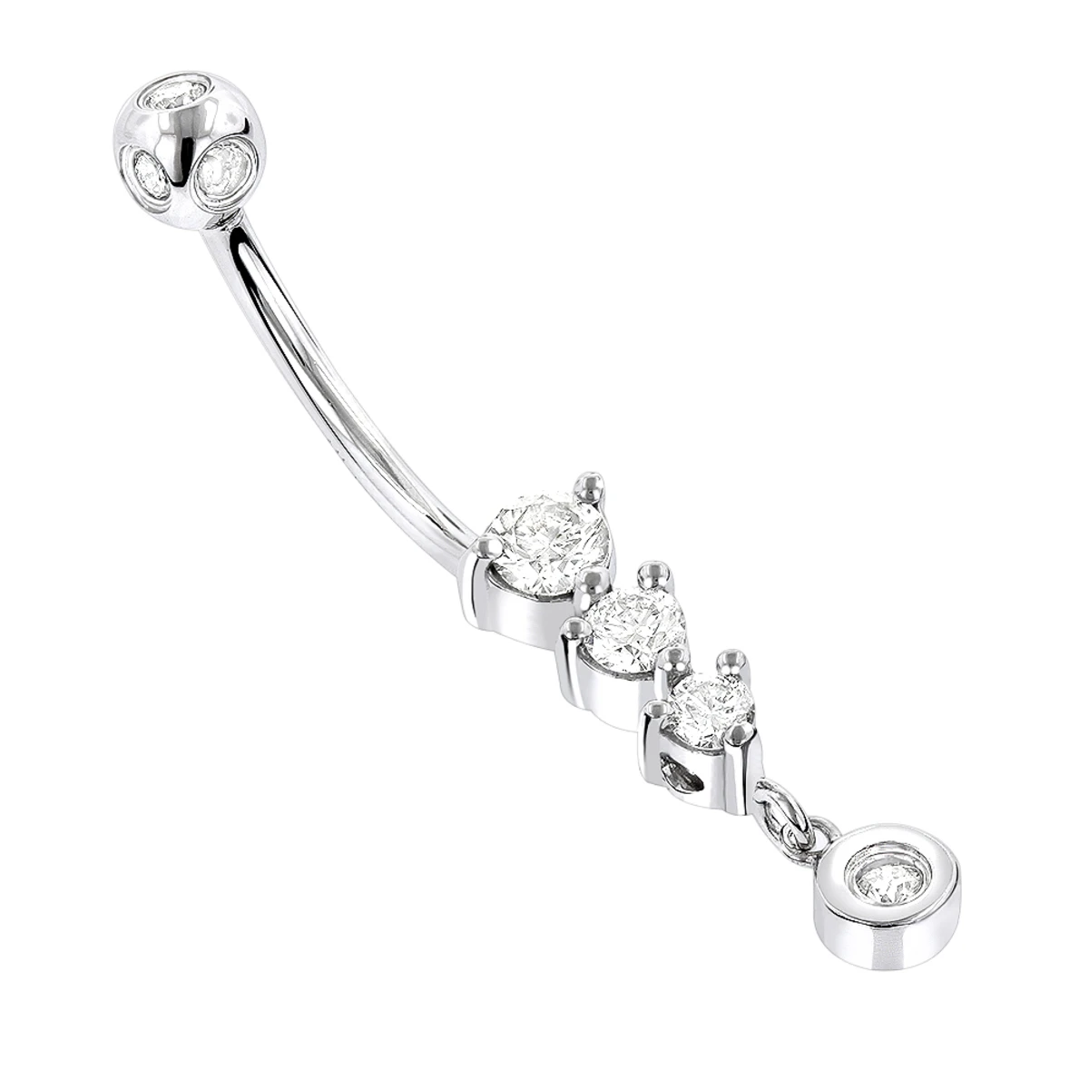 14K White Gold Dangling Diamond Belly Button Ring 0.6ct 1 14K White Gold Dangling Diamond Belly Button Ring 0.6ct