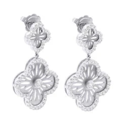 Designer 14K White Gold Diamond Flower Earrings 1.49ct