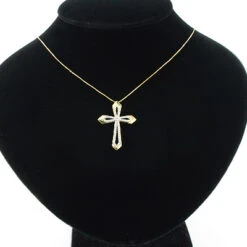 Small Designer Diamond Cross Pendant 0.25ct 10K Yellow Gold -Borcely Jewelry Sales designer diamond cross pendant 028ct 10k gold 3