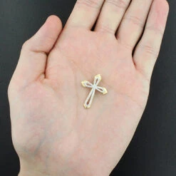 Small Designer Diamond Cross Pendant 0.25ct 10K Yellow Gold -Borcely Jewelry Sales designer diamond cross pendant 028ct 10k gold 4