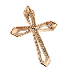 Small Designer Diamond Cross Pendant 0.25ct 10K Yellow Gold -Borcely Jewelry Sales designer diamond cross pendant 028ct 10k gold backro