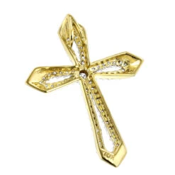 Small Designer Diamond Cross Pendant 0.25ct 10K Yellow Gold -Borcely Jewelry Sales designer diamond cross pendant 028ct 10k gold backye