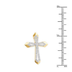 Small Designer Diamond Cross Pendant 0.25ct 10K Yellow Gold -Borcely Jewelry Sales designer diamond cross pendant 028ct 10k gold rulerye