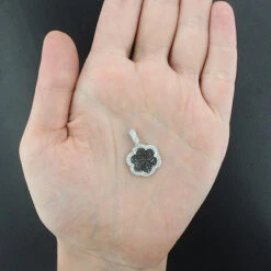 Designer Flower Pendant With Black And White Diamonds 0.70ct 14K White Gold -Borcely Jewelry Sales designer flower pendant with black and white diamonds 070ct 14k 4