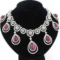 Designer Gemstone & Diamond Ruby Necklace 18K White Gold 36.26ct 74.83 -Borcely Jewelry Sales designer gemstone necklaces diamond ruby necklace 18k 3626ct 7483 p 46663bod