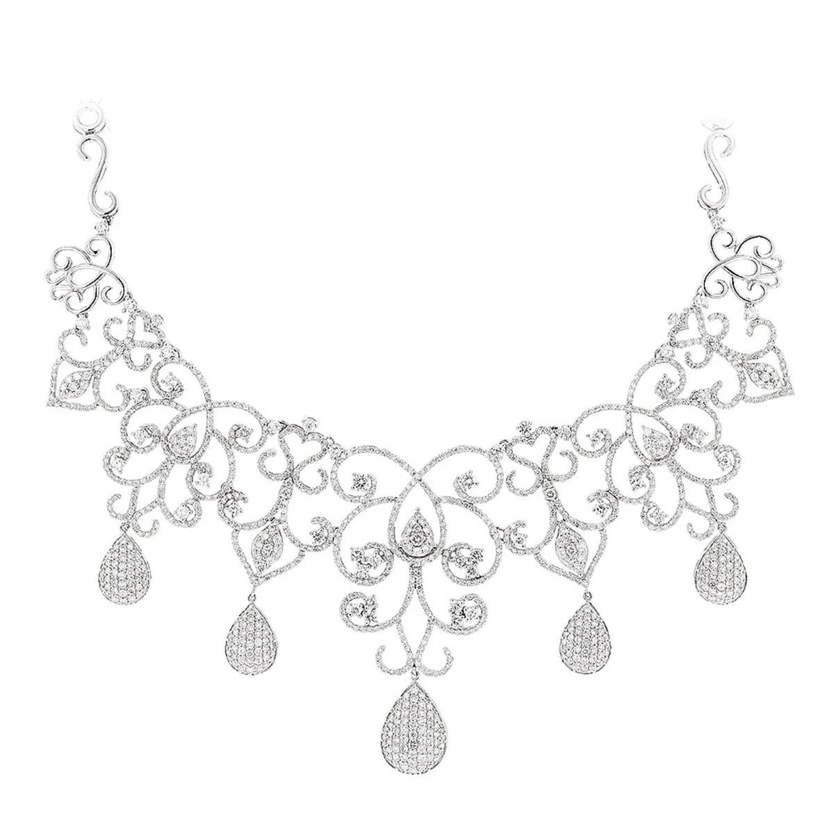 Designer Ladies Diamond Chandelier Necklace By Luccello 18K White Gold 1 Designer Ladies Diamond Chandelier Necklace By Luccello 18K White Gold