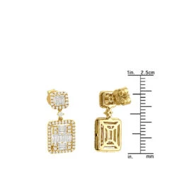 Designer Ladies Round & Baguette Diamond Drop Earrings 14K Yellow Gold 1.75ct -Borcely Jewelry Sales designer ladies round baguette diamond drop earrings 14k gold 175ct 803210 rulerye 20211213