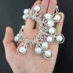 18K White Gold Luccello Pearl Necklace With Diamonds 17.96ct -Borcely Jewelry Sales designer pearl necklace with diamonds 1796ct 18k luccello jewelry 4