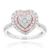 Designer Unique White & Pink Diamonds Heart Ring For Women 14K White Gold 1ct