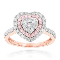 Designer Unique White & Pink Diamonds Heart Ring For Women 14K White Gold 1ct -Borcely Jewelry Sales designer rings unique white pink diamonds heart ring for women 14k gold 1ct ro