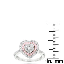 Designer Unique White & Pink Diamonds Heart Ring For Women 14K White Gold 1ct -Borcely Jewelry Sales designer rings unique white pink diamonds heart ring for women 14k gold 1ct rulerwh
