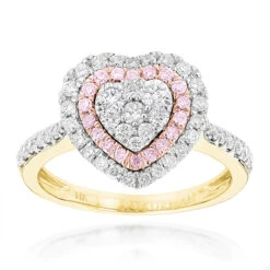 Designer Unique White & Pink Diamonds Heart Ring For Women 14K White Gold 1ct -Borcely Jewelry Sales designer rings unique white pink diamonds heart ring for women 14k gold 1ct ye