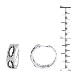 Designer White Black Diamond Hoop Earrings 0.9 Ct 14K White Gold -Borcely Jewelry Sales designer white black diamond hoop earrings 095ct 14k p 48283 rulerwh