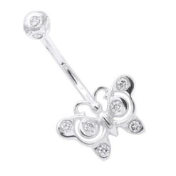 14K Rose Gold Real Diamond Butterfly Belly Ring -Borcely Jewelry Sales diamond body jewelry 14k diamond butterfly belly ring p 6916 wh