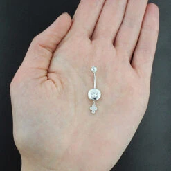 Diamond 14K White Gold Flower Belly Button Ring 0.72ct -Borcely Jewelry Sales diamond body jewelry flower belly button ring 072ct 14k gold p 47759bod