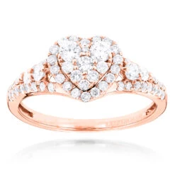 Heart Shaped Diamod Engagement Ring 14K White Gold 1 Carat Cluster Diamonds -Borcely Jewelry Sales diamond cluster heart engagement ring in 14k gold 1ct g h vs si diamonds ro