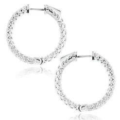 Diamond Hoops 14K White Gold Diamond Hoop Earrings Inside Out 1.87 -Borcely Jewelry Sales diamond hoops 14k diamond hoop earrings inside out 187 p 11 backwh