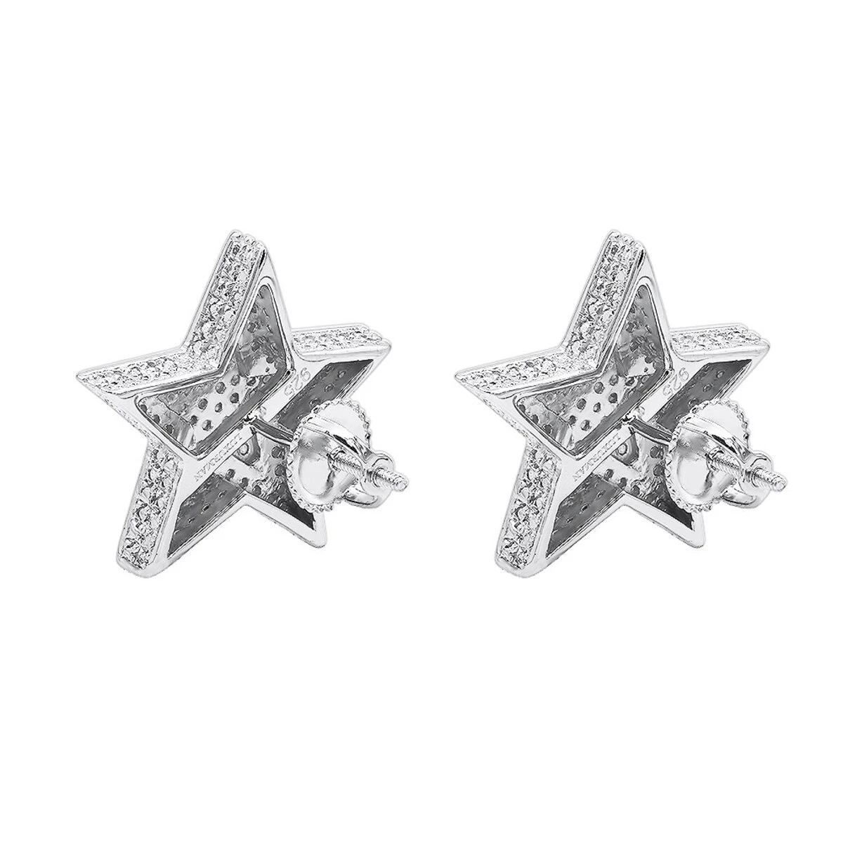 Large Diamond Star Earrings 0.20ct Sterling Silver 2 Large Diamond Star Earrings 0.20ct Sterling Silver - Image 2