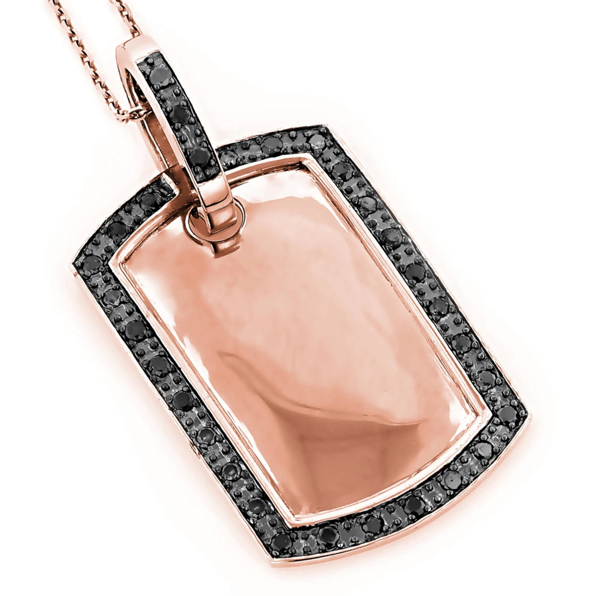 Engravable Small 14K White Gold Black Diamond Dog Tag Pendant .80ct 3 Engravable Small 14K White Gold Black Diamond Dog Tag Pendant .80ct - Image 3