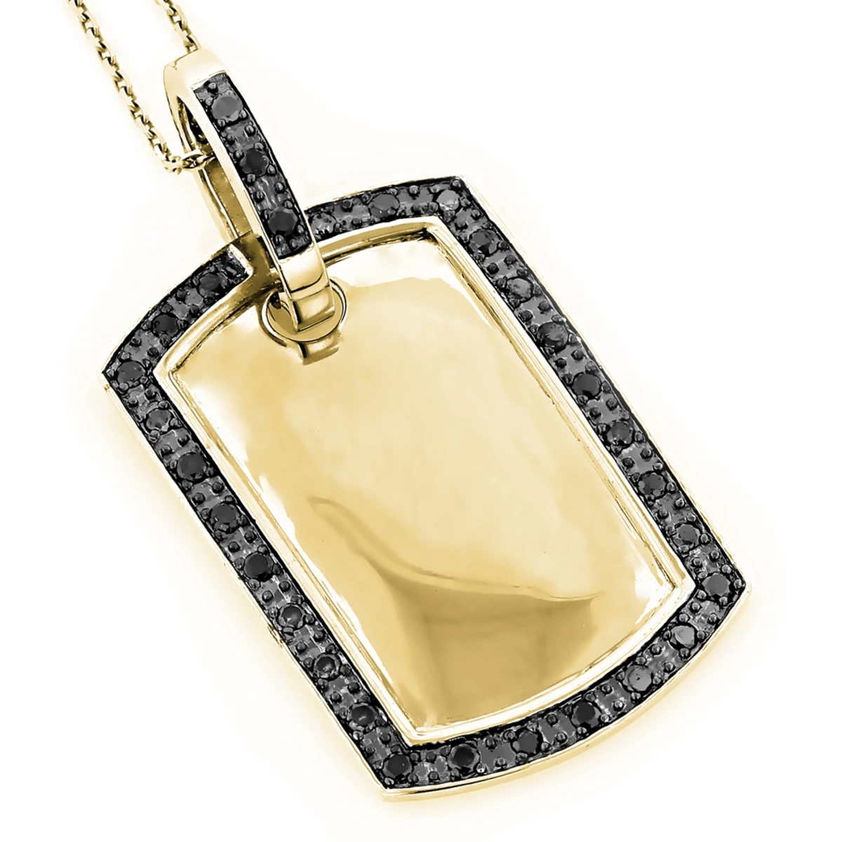 Engravable Small 14K White Gold Black Diamond Dog Tag Pendant .80ct 2 Engravable Small 14K White Gold Black Diamond Dog Tag Pendant .80ct - Image 2