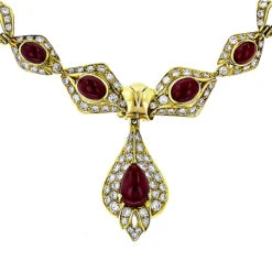 18K Gold Ladies Vintage Ruby & Diamond Necklace
