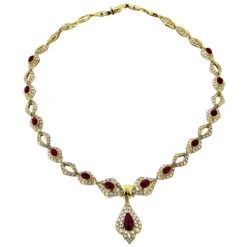 18K Gold Ladies Vintage Ruby & Diamond Necklace 5 18K Gold Ladies Vintage Ruby & Diamond Necklace -Borcely Jewelry Sales estate jewelry sale 18k yellow gold ladies vintage ruby diamond necklace 3